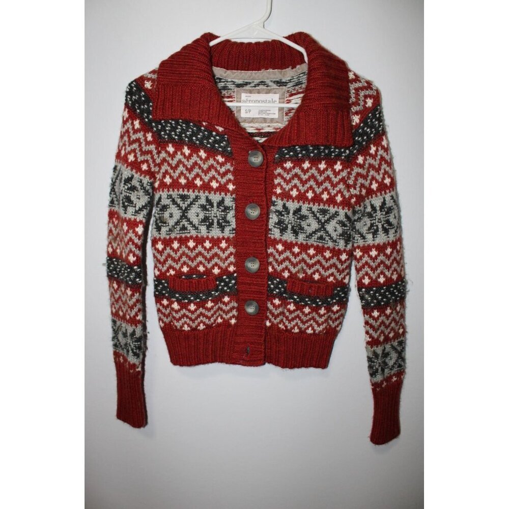 y2k Aeropostale Red burnt orange Women's Button Down nordic Sweater Small Petite